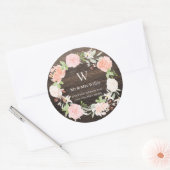 Sticker Rond Timbres de Adresse de Retour en Bois Rose Blush Mo (Enveloppe)