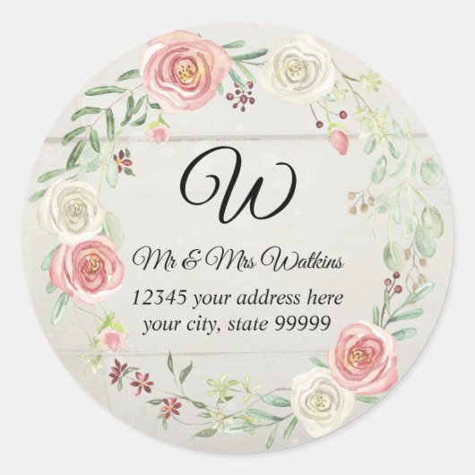 Sticker Rond Timbres de monogramme d'adresse de retour Rustique (Devant)