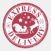 Sticker Rond Timbres de Noël s'amuser mignonne Père Noël bébé (Devant)