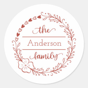Sticker Rond Timbres d'enveloppe à monogramme de nom de famille
