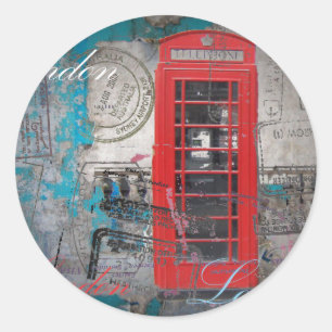 Sticker Rond timbres d'identité London Red Telephone Booth
