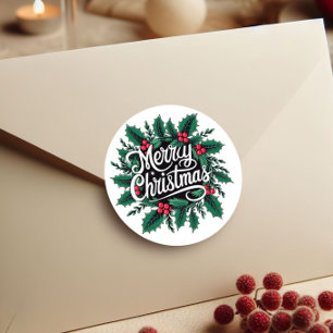 Sticker Rond Timbres enveloppe Joyeux Noël Cerises & Houx