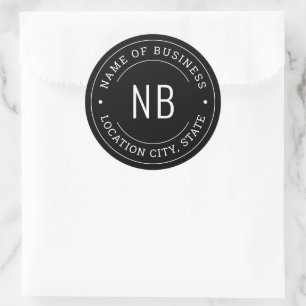 Sticker Rond Timbres Initiales Monogramme Noir Entreprise Moder