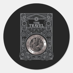 Sticker Rond Time Travel Vintage Retro Science Fiction Cadeau