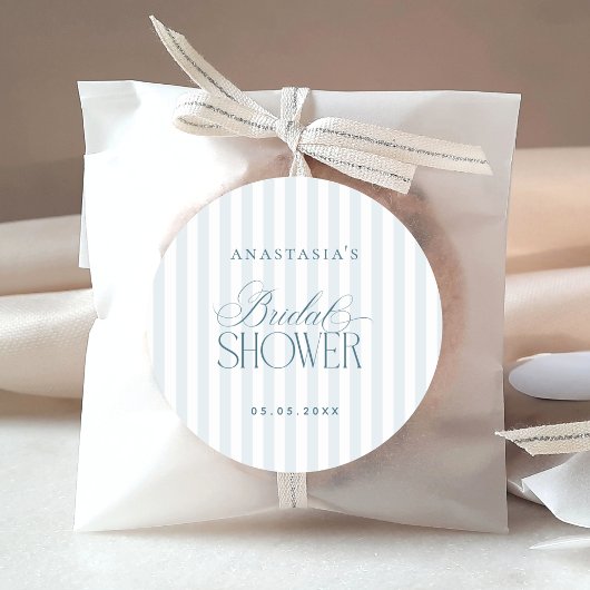Sticker Rond Timeless Blue Stripes Bridal Shower