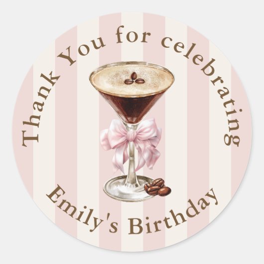 Sticker Rond Tini Bit Ancien Espresso Martini Merci d'anniversa (Devant)