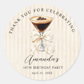 Sticker Rond Tini Bit Older Espresso Martini Birthday Thank you (Devant)