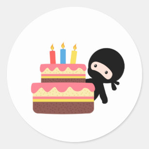 Sticker Rond Tiny Ninja Derrière le gâteau d'anniversaire