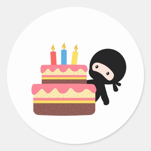 Sticker Rond Tiny Ninja Derrière le gâteau d'anniversaire (Devant)