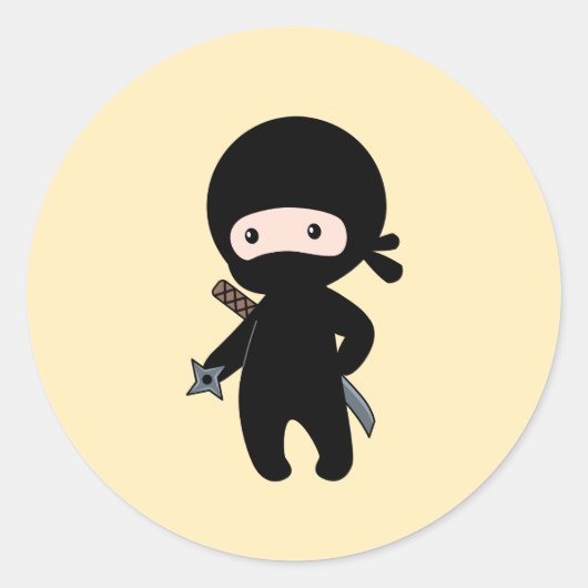 Sticker Rond Tiny Ninja tenant l'étoile à projeter sur Jaune (Devant)