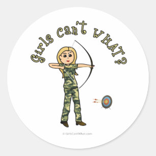 Sticker Rond Tir à l'arc féminin blond au Camouflage