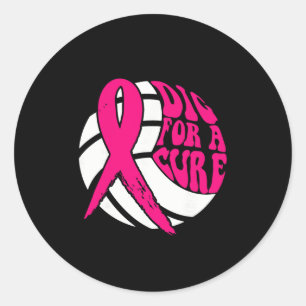 Sticker Rond Tirer Au Ribbon Cure Volleyball Cancer Du Sein Con