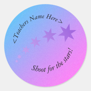 Sticker Rond Tirez pour les étoiles rose violet et bleu!