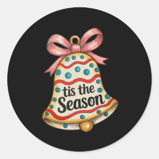 Sticker Rond Tis The Season Christmas Bell Xmas Holiday Family