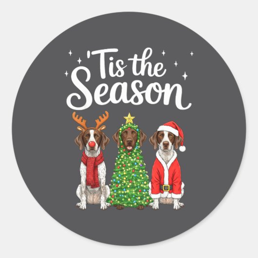 Sticker Rond Tis The Season German Shorthaired Inter Christmas  (Devant)