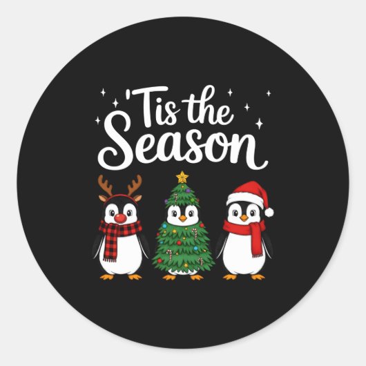Sticker Rond Tis The Season Penguin Christmas Santa Long Sleeve (Devant)