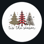 Sticker Rond "Tis the Season" Plaid Leopard Christmas Trees<br><div class="desc">"Tis the Season" Plaid Leopard Christmas Trees</div>