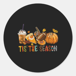 Sticker Rond Tis The Season Pumkin and Spice Football Hallowee