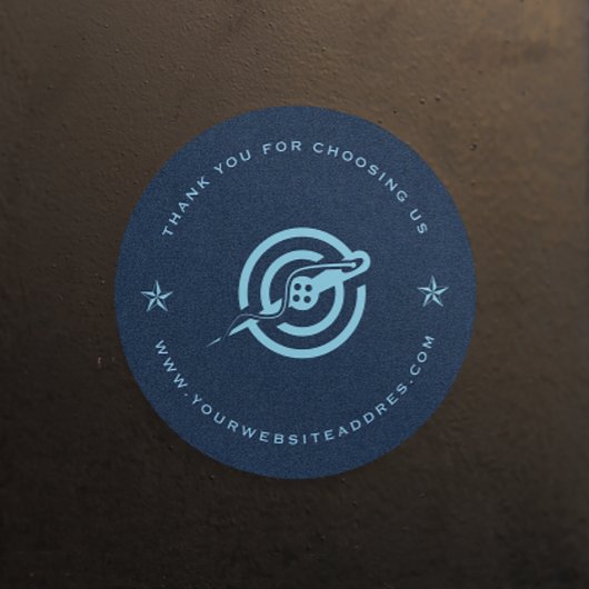 Sticker Rond Tissu de denim bleu typographie personnalisée.