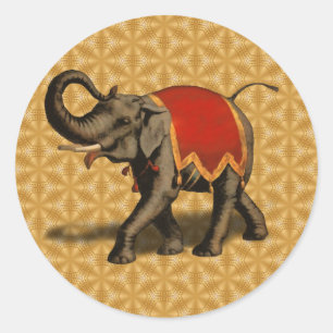 Sticker Rond Tissu de l'éléphant d'Asie w/Red