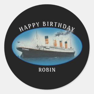 Sticker Rond Titanic Birthday Black RMS White Star Line Ship