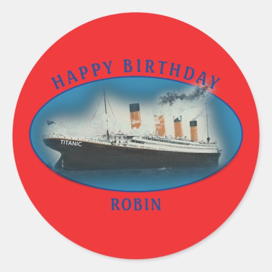 Sticker Rond Titanic Birthday Red RMS White Star Line Ship (Devant)