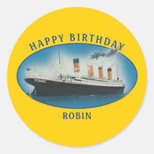 Sticker Rond Titanic Birthday Yellow RMS White Star Line Ship
