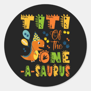 Sticker Rond Titi Du Dinosaure D'Un Saurus 1er Anniversaire Par