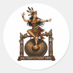 Sticker Rond TITLE DANSEUSE TRIBALE DAYAK SUR UN GOSticker TRAD