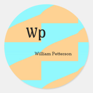 Sticker Rond Titre de lettre de monogramme vert bleu pastel