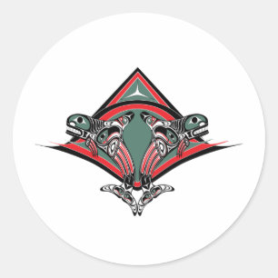 Sticker Rond Tlingit Tueur Baleine et Aigle