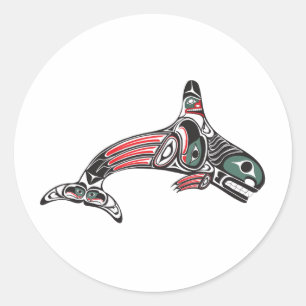 Sticker Rond Tlingit Tueur Baleine et Aigle