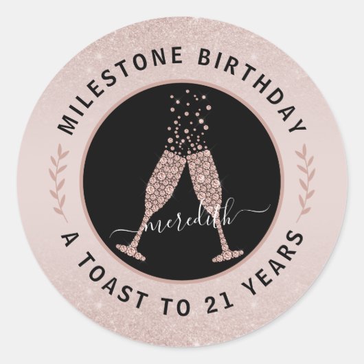 Sticker Rond Toast de Parties scintillant Champagne personnalis (Devant)