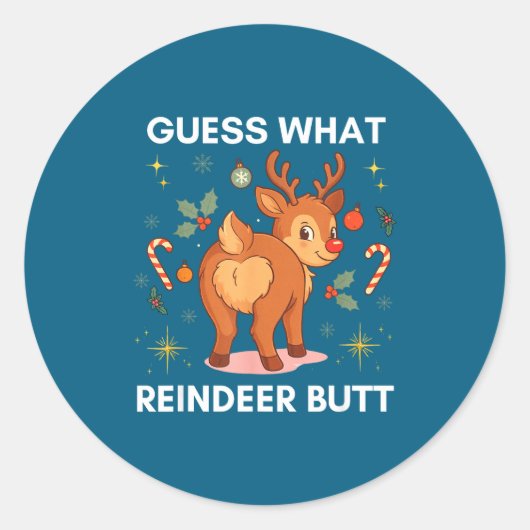 Sticker Rond Toddler Christmas Ugly Sweater Guess What Reindeer (Devant)