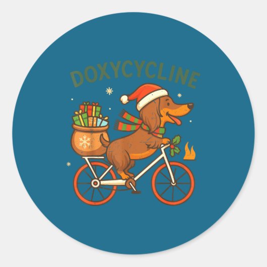 Sticker Rond Toddler Doxycycline Long Hair Dachshund Christmas  (Devant)
