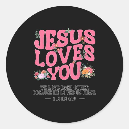 Sticker Rond Toddler Jesus Loves You I Nk Christian God Sister (Devant)