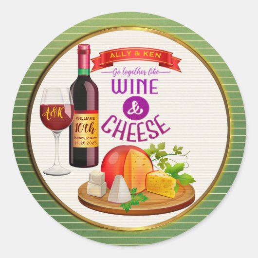 Sticker Rond Together Like Wine Cheese Anniversary (Devant)