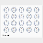 Sticker Rond Toile bleue de jouy Tea Party Douche nuptiale (Feuille)