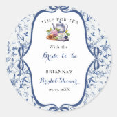 Sticker Rond Toile bleue de jouy Tea Party Douche nuptiale (Devant)