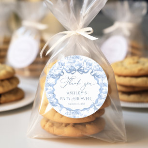 Sticker Rond Toile bleue Safari Baby shower animal Merci