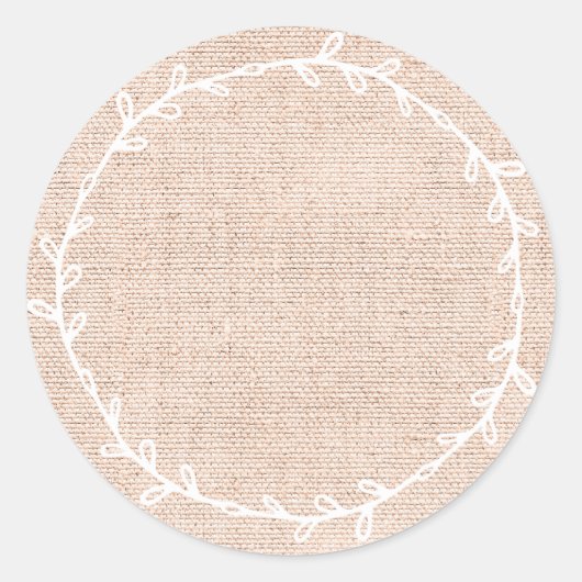 Sticker Rond Toile Burlap Rose Vierge Écriture Rustique (Devant)