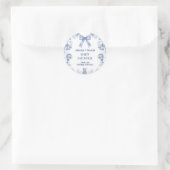Sticker Rond Toile de jouy baby shower merci (Sac)