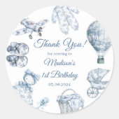 Sticker Rond Toile De Jouy Blue Birthday Party (Devant)