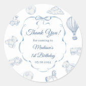 Sticker Rond Toile De Jouy Blue Bow Birthday Party  (Devant)