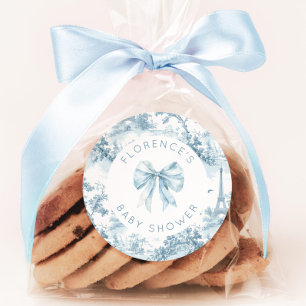 Sticker Rond Toile de Jouy Bonjour bebe noeud Baby shower