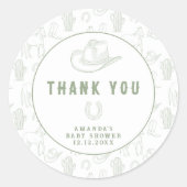 Sticker Rond Toile de Jouy Green Cowboy Baby shower occidental (Devant)