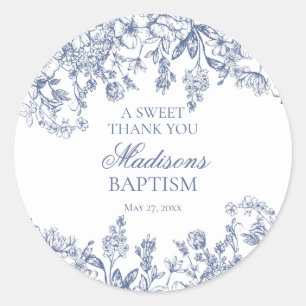 Sticker Rond Toile de Jouy noire vintage florale Baptême Cercle