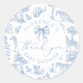 Sticker Rond Toile de Jouy Safari animaux Baby shower merci (Devant)