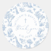 Sticker Rond Toile de Jouy Safari Boy Baptism Thank you (Devant)
