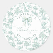 Sticker Rond Toile de jouy Safari Sage Baby shower merci (Devant)